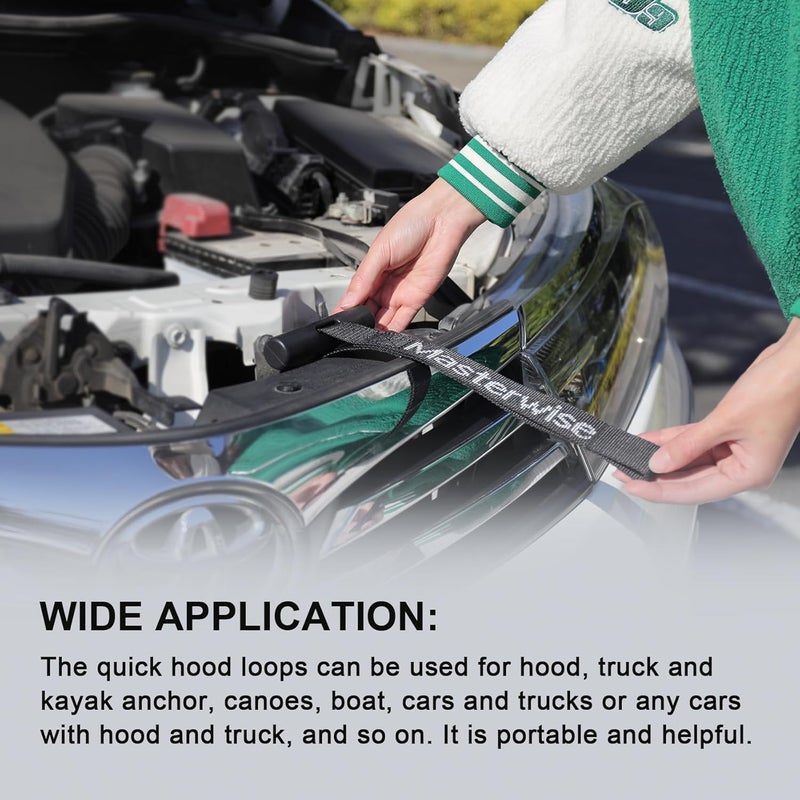 Masterwise Quick Hood Loops, Kayak Tie Down Anchor Straps for Car Hoods and Trunks, Bow Stern Canoe Transport Secure Lashing Straps for Roof Racks, Boat, Canoe, Kayak, 4 PCS - Image 4